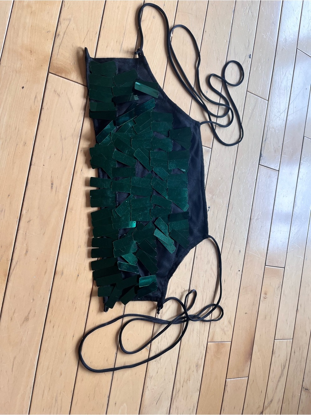 Hand Made Sequin Top Black with Emerald Colouring Open Back